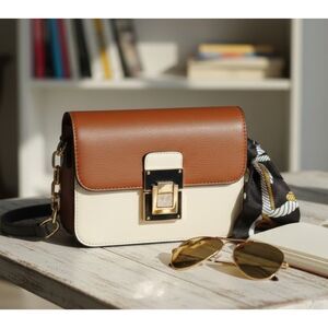 ALDO Crossbody Brown Ivory Black Faux Leather Purse Adjustable Strap NWOT